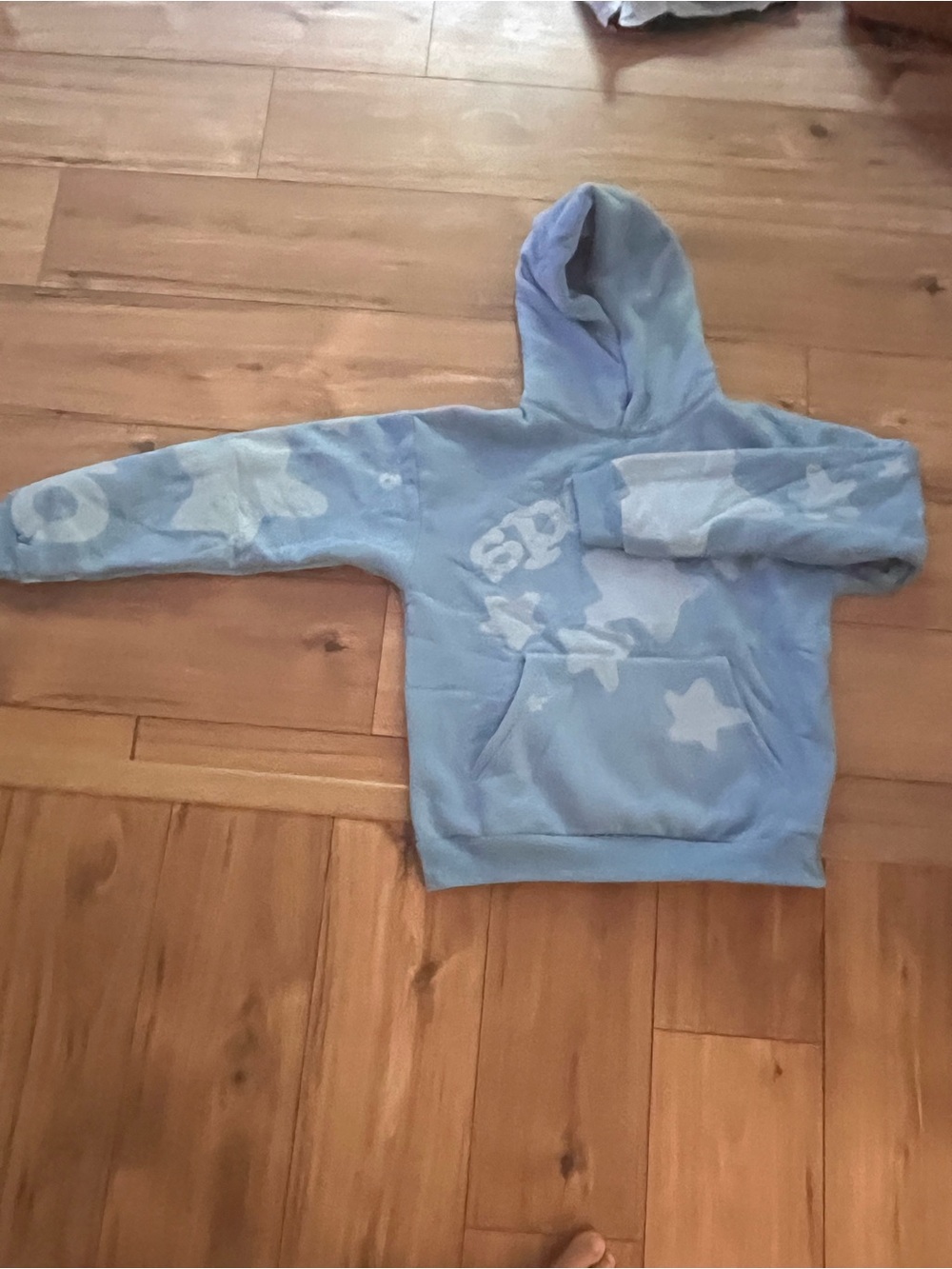 Light Blue Star Print Pullover Hoodie for Men